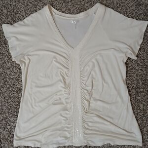Metro 7 Cream V-Neck Blouse with Ruching